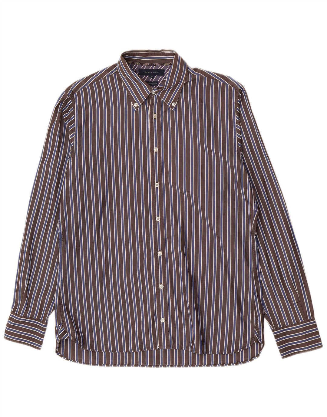 Мужская рубашка Tommy Hilfiger из хлопка в коричневую полоску среднего размера