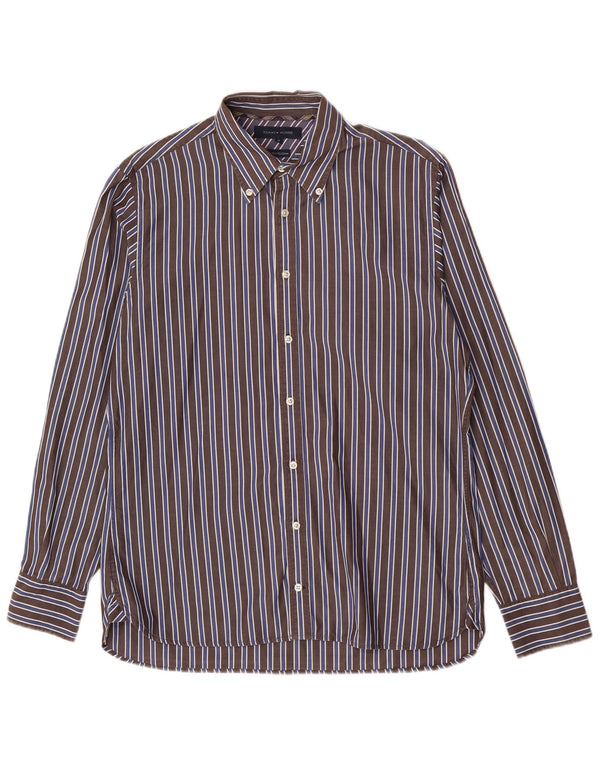 Мужская рубашка Tommy Hilfiger из хлопка в коричневую полоску среднего размера