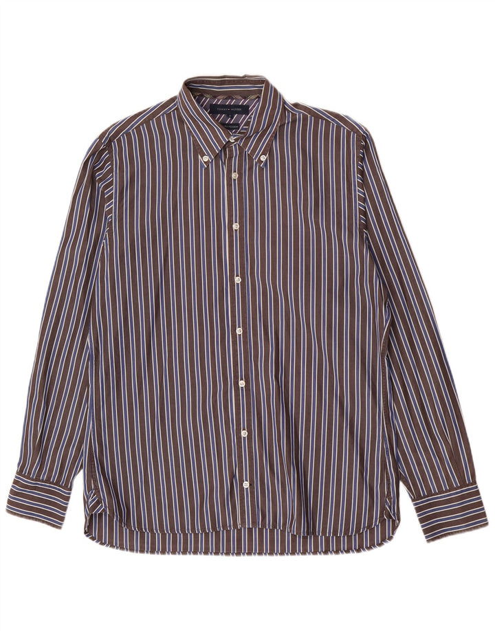 Мужская рубашка Tommy Hilfiger из хлопка в коричневую полоску среднего размера