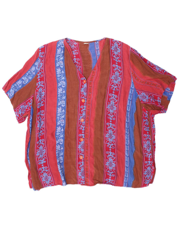 Винтажная женская блузка-рубашка с коротким рукавом, Великобритания, 22 3XL, разноцветная с цветочным принтом