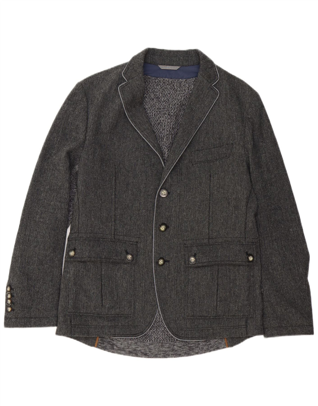 Мужской пиджак с 3 пуговицами HUGO BOSS EU 50, большой серый с узором «в елочку»