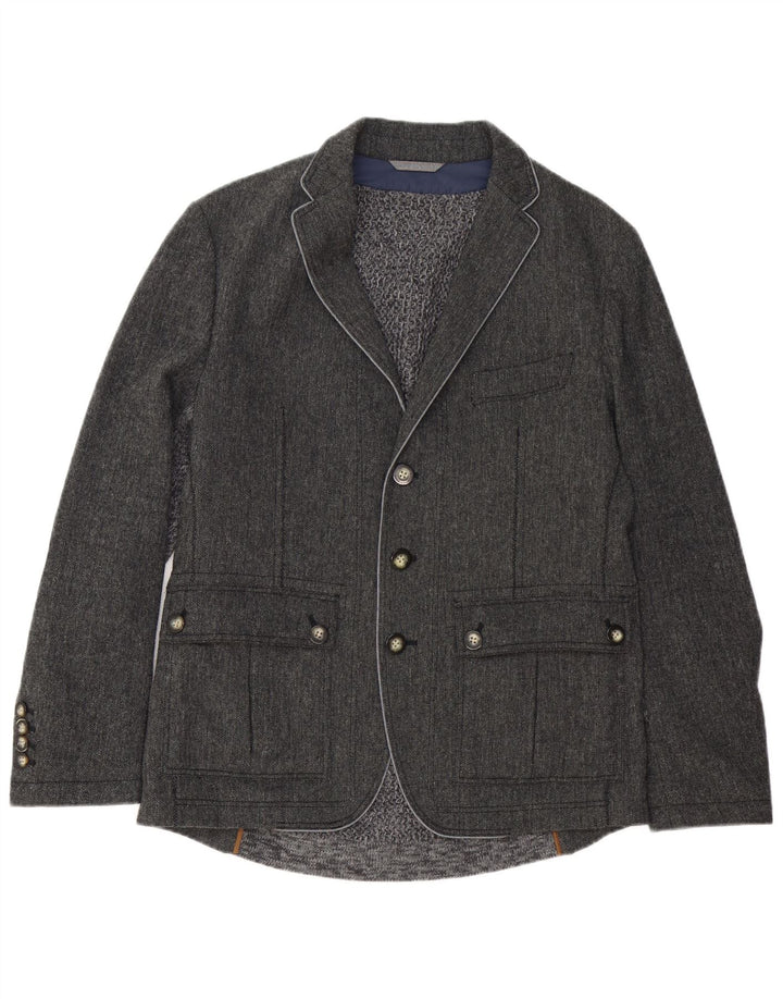 Мужской пиджак с 3 пуговицами HUGO BOSS EU 50, большой серый с узором «в елочку»