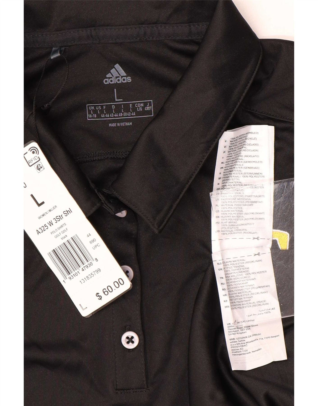 Женская рубашка поло Adidas UK 16/18, большая черная полиэстер