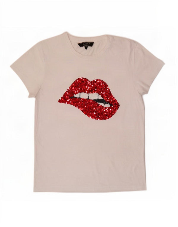 Женская футболка с рисунком Lipsy Top UK 14, средний белый хлопок, белый цвет