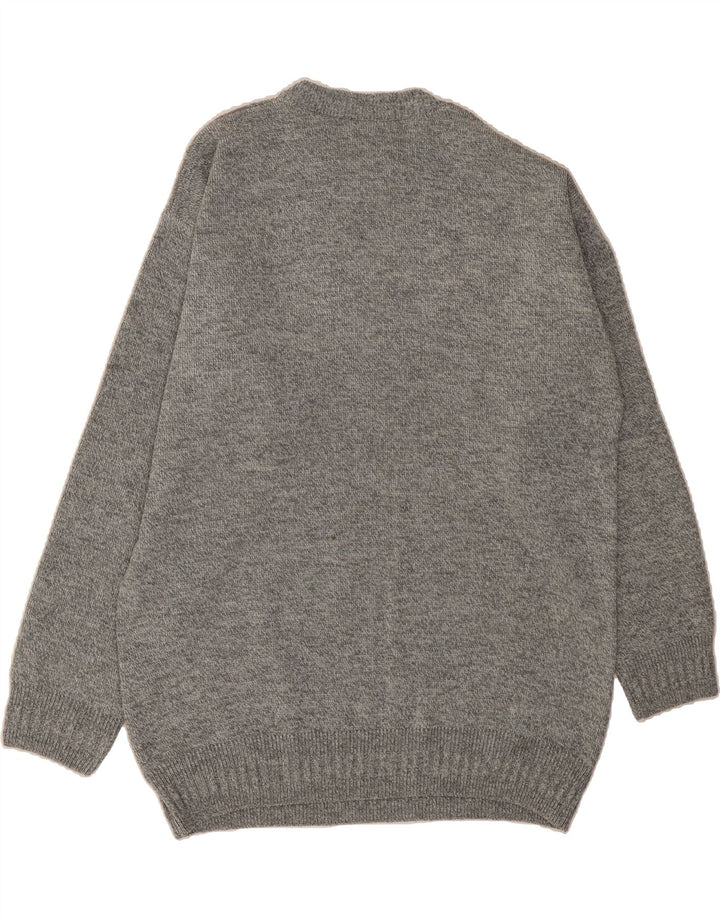 VINTAGE Mens Crew Neck Jumper Sweater Medium Grey Colourblock Acrylic Vintage Vintage and Second-Hand Vintage from Messina Hembry 