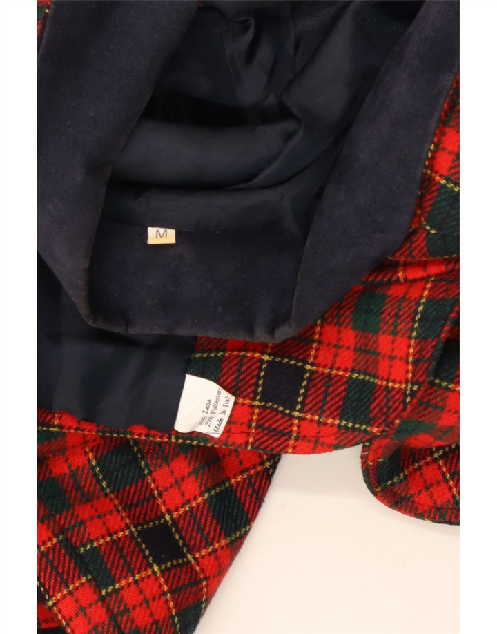 ВИНТАЖНЫЙ женский пиджак с 2 пуговицами и рукавами 3/4, Великобритания 14, средний красный в клетку