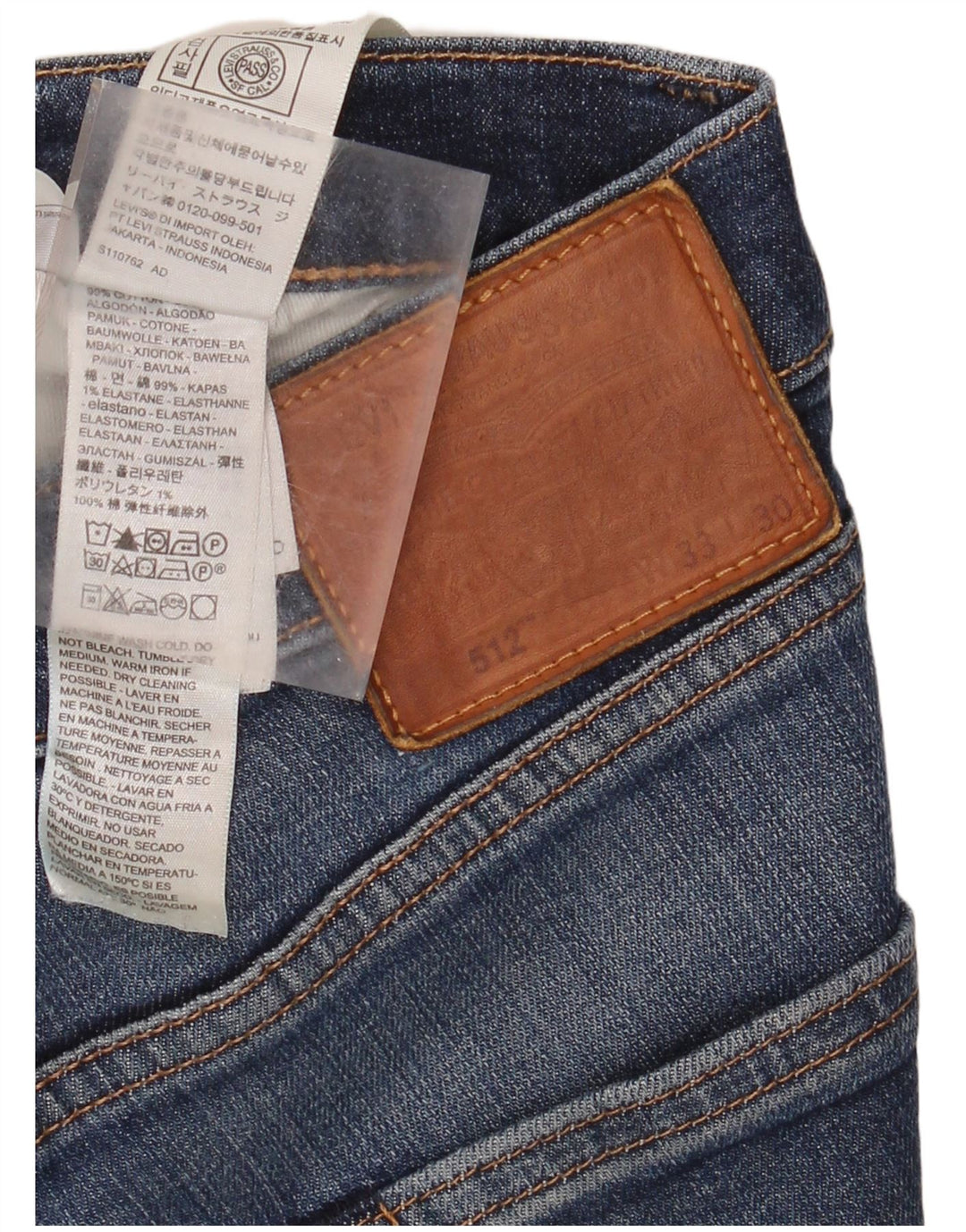 Мужские зауженные зауженные джинсы Levi's 512 W33 L30 синие, хлопок