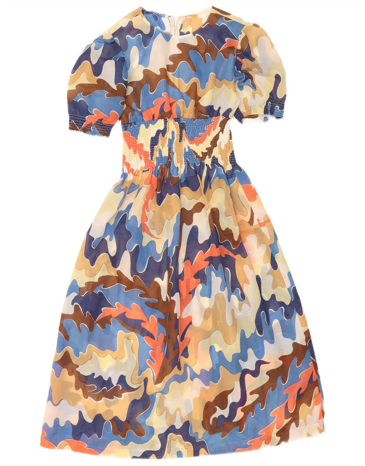 Винтажное женское платье макси с абстрактным узором, Великобритания, 8 маленьких разноцветных цветов