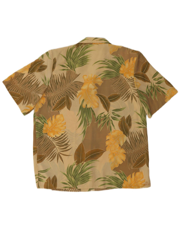 Vintage Womens Short Sleeve Shirt UK 16 Large Beige Floral Polyester