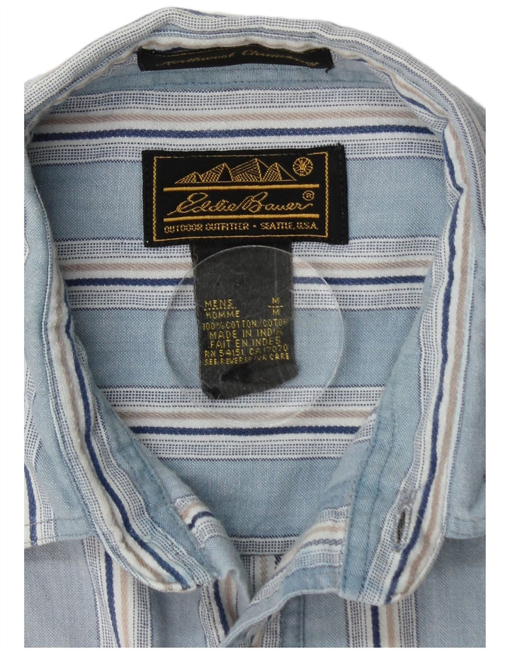 Мужская рубашка с коротким рукавом Eddie Bauer, хлопковая синяя полоска среднего размера