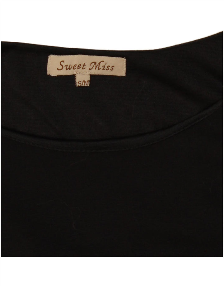 Винтажное женское базовое платье с рукавом 3/4, маленькое черное шерстяное платье с геометрическим узором (Великобритания) 10 шт.