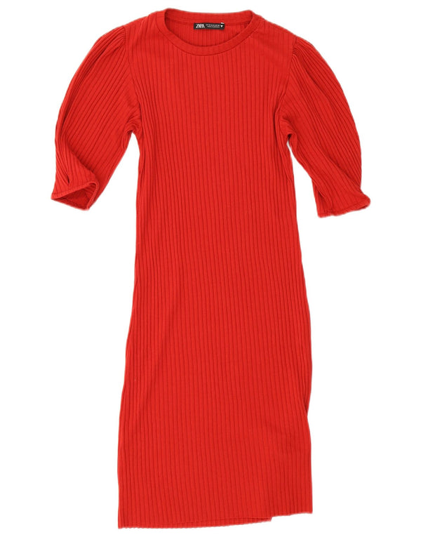 Женское трикотажное облегающее платье Zara UK 12, средний красный