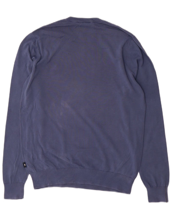 Мужской джемпер с круглым вырезом Jaggy, хлопковый свитер среднего синего цвета