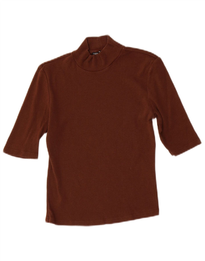 ZARA Womens Crop T-Shirt Top UK 8 Small Brown