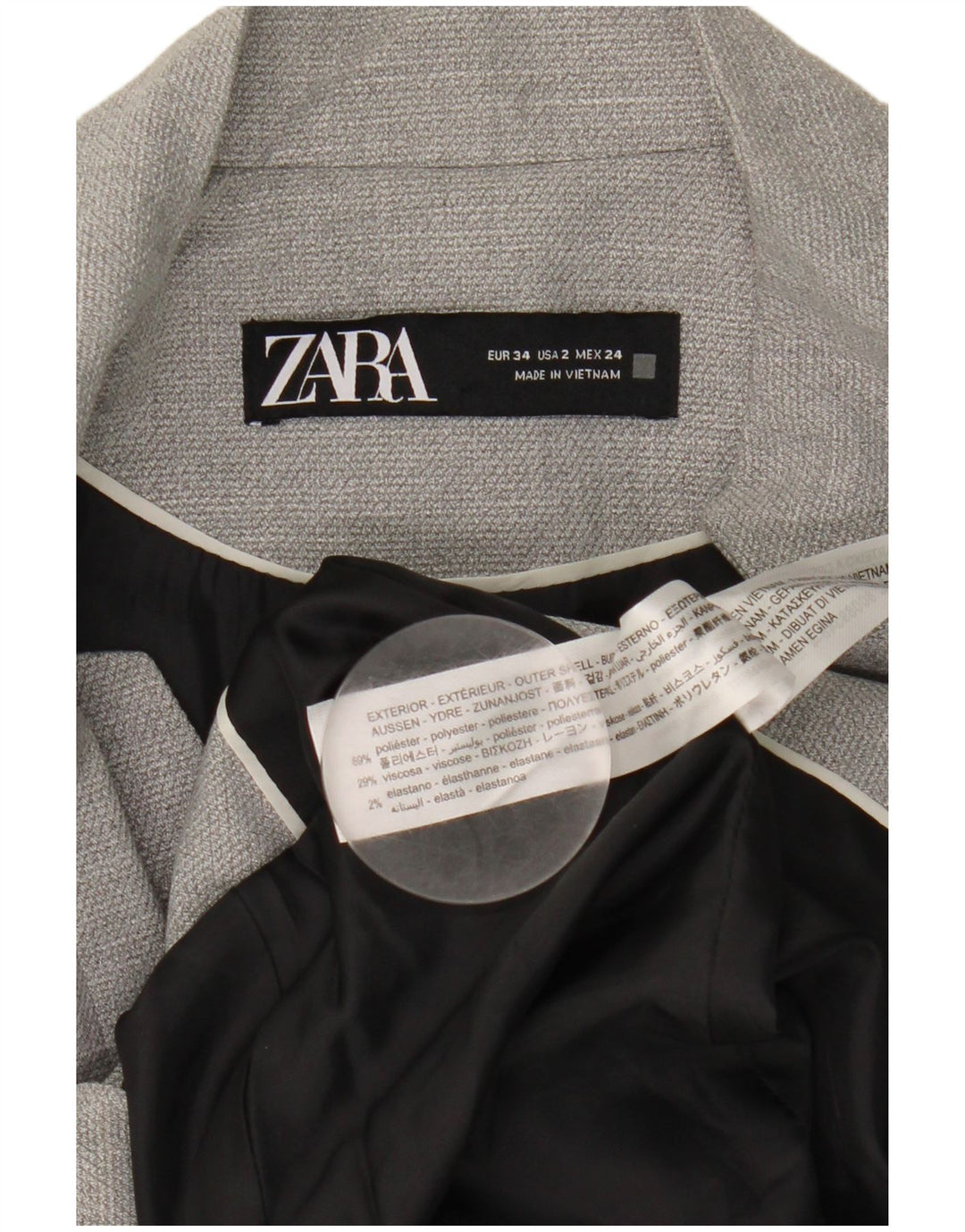 Женский пиджак на 1 пуговице Zara EU 34 2XS, серый полиэстер