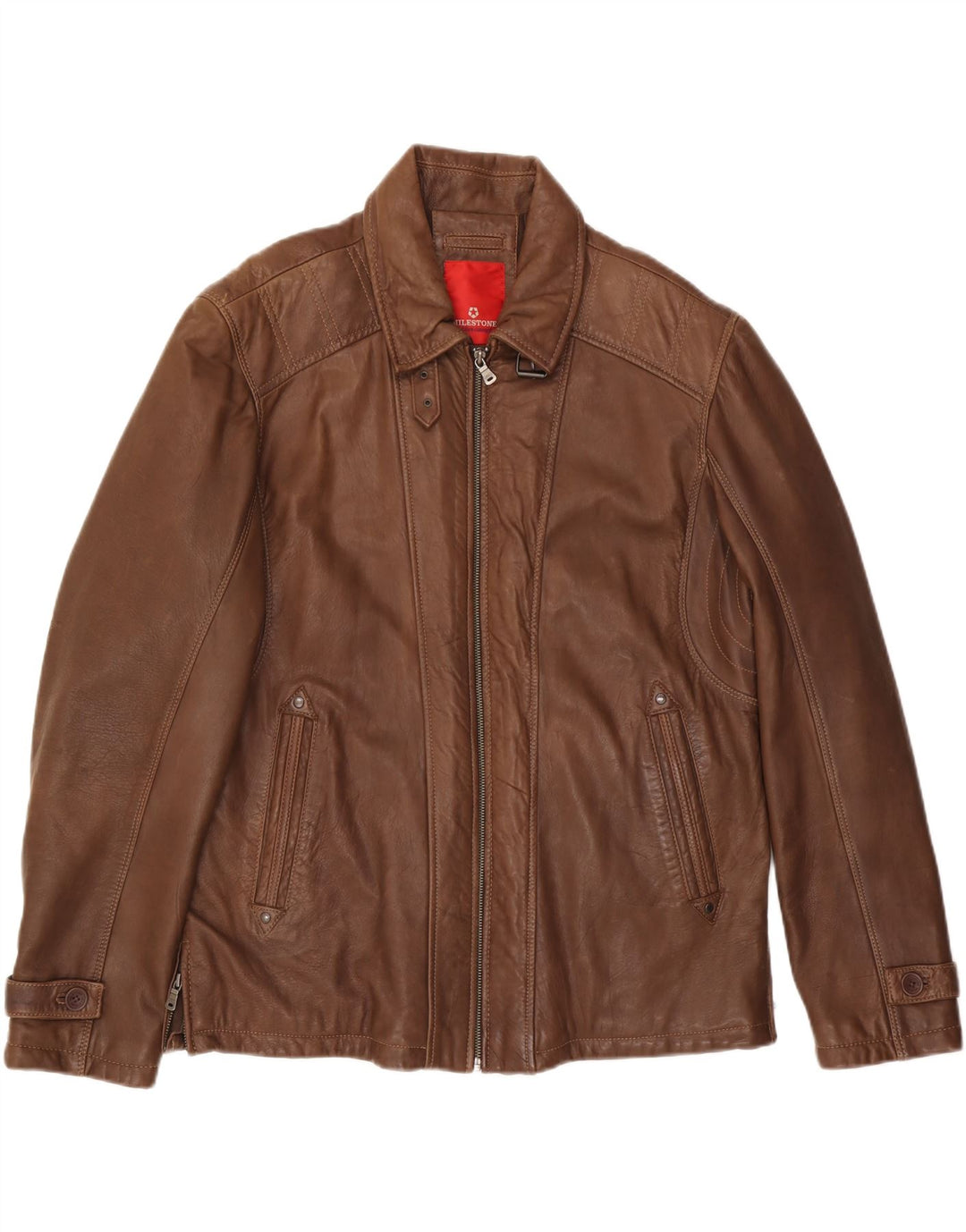 Мужская кожаная куртка MILESTONE UK 40, большая коричневая кожа