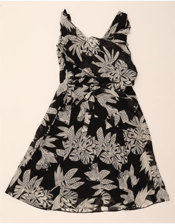 WALLIS Womens A-Line Dress UK 14 Medium  Black Floral Polyester Vintage Wallis and Second-Hand Wallis from Messina Hembry 