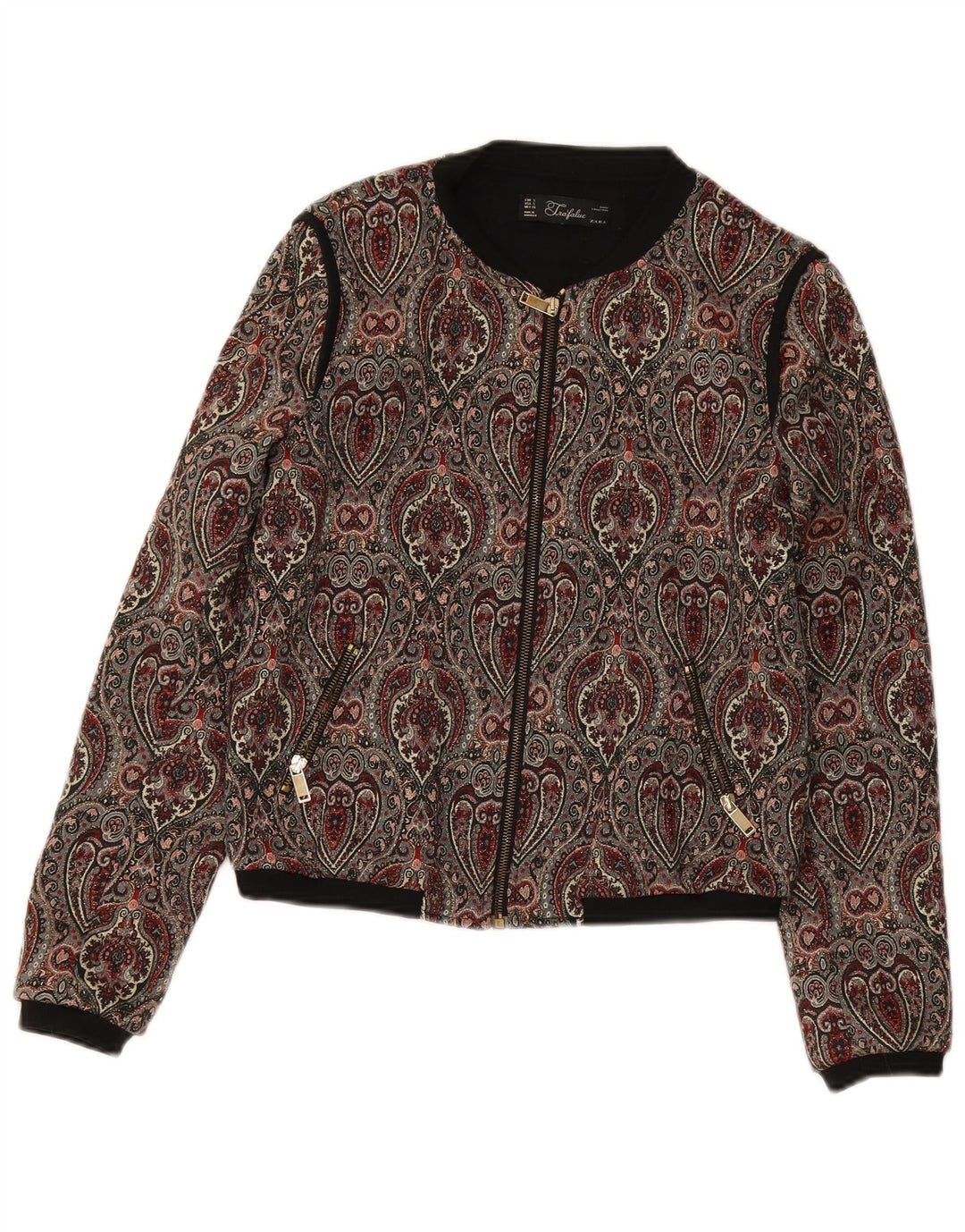 Женская укороченная куртка-бомбер Zara UK 10, маленькая, разноцветная, с пейсли