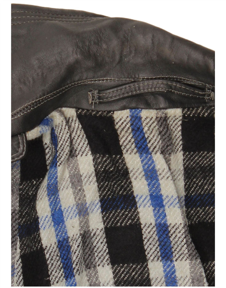 Мужской кожаный тренч VINTAGE UK 38, средний черный кожаный