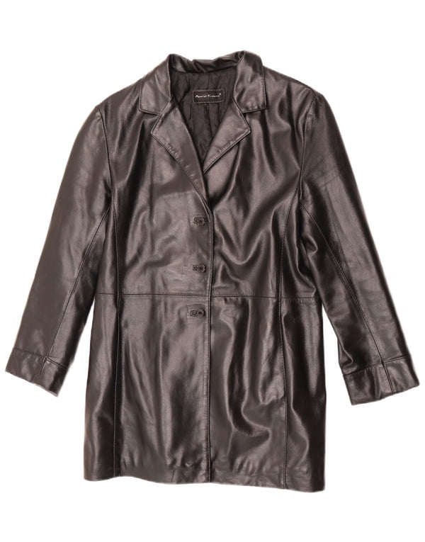 Винтажное женское кожаное пальто UK 16, большое черное кожаное пальто