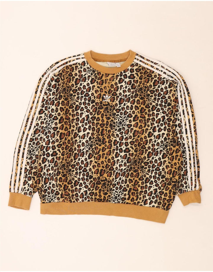 Женский свитер оверсайз ADIDAS UK 8, маленький бежевый с животным принтом
