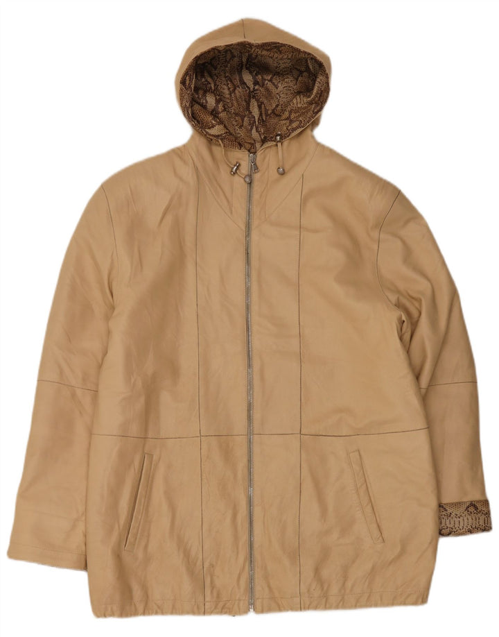 Женская кожаная куртка оверсайз с капюшоном Michel IT 44 Medium Beige Leather