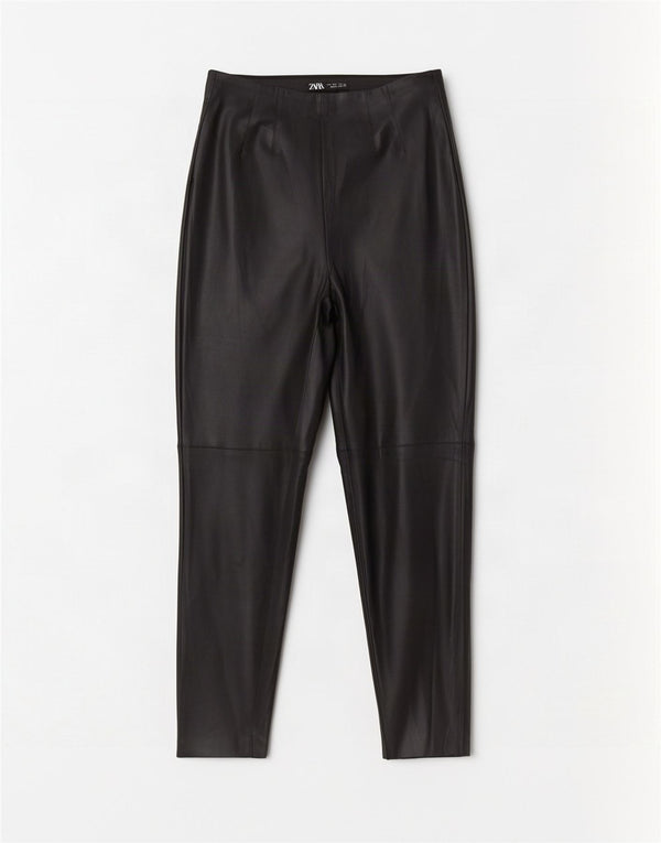 Женские узкие брюки из искусственной кожи Zara, большие, W30 L27, черные, из полиуретана