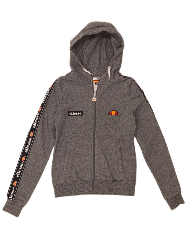 ELLESSE Женский свитер с капюшоном и молнией с графическим рисунком UK 4 XS, серый хлопок с крапинками