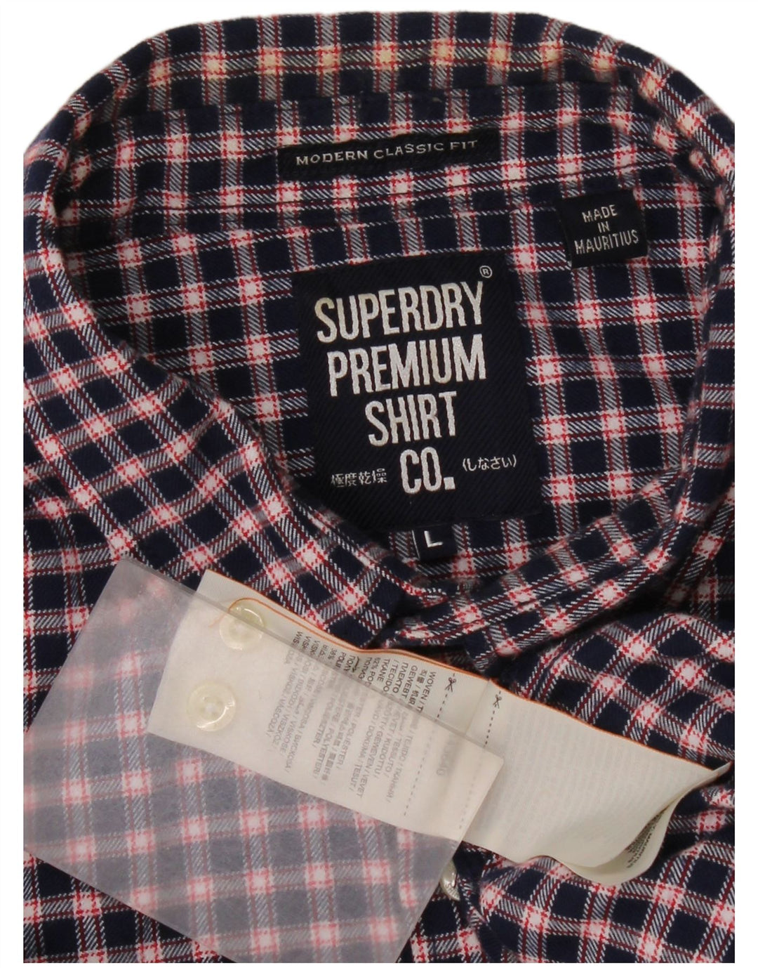 Superdry Мужская фланелевая рубашка классического кроя, большая темно-синяя клетка из полиэстера