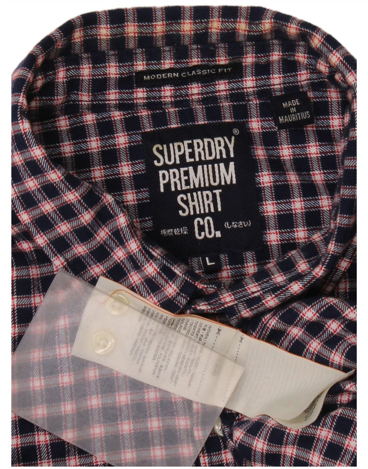 Superdry Мужская фланелевая рубашка классического кроя, большая темно-синяя клетка из полиэстера