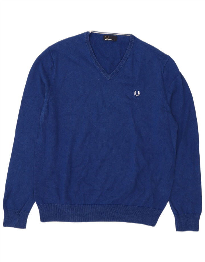 Мужской джемпер с v-образным вырезом Fred Perry, размер XL, синяя шерсть