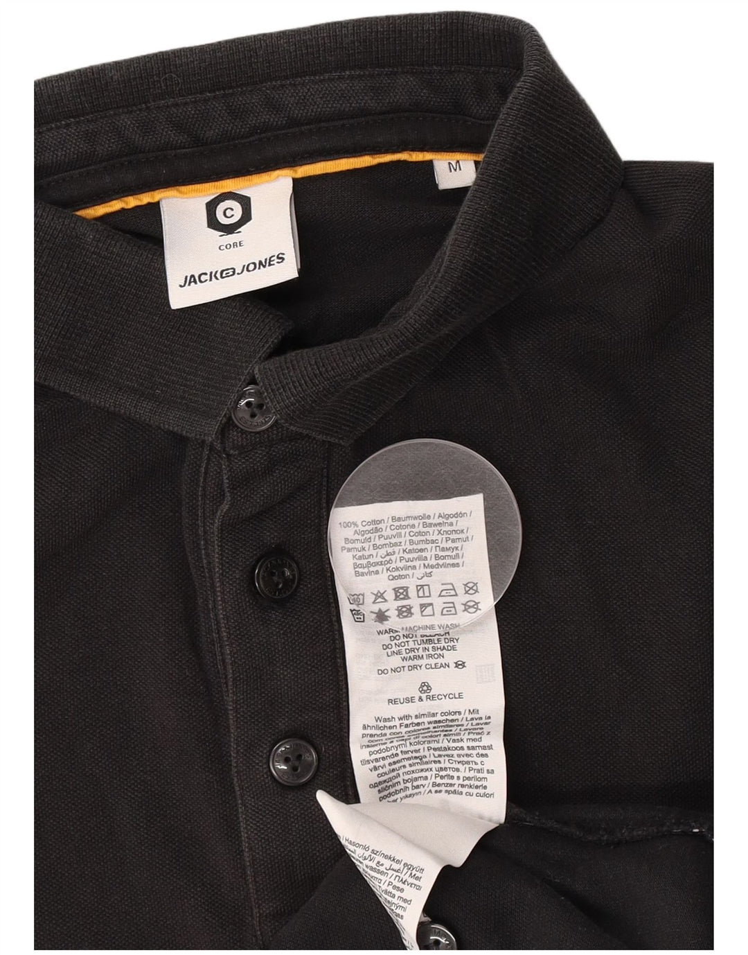 Мужская рубашка-поло с рисунком Jack & Jones, хлопковая, среднего размера, черная с цветными блоками