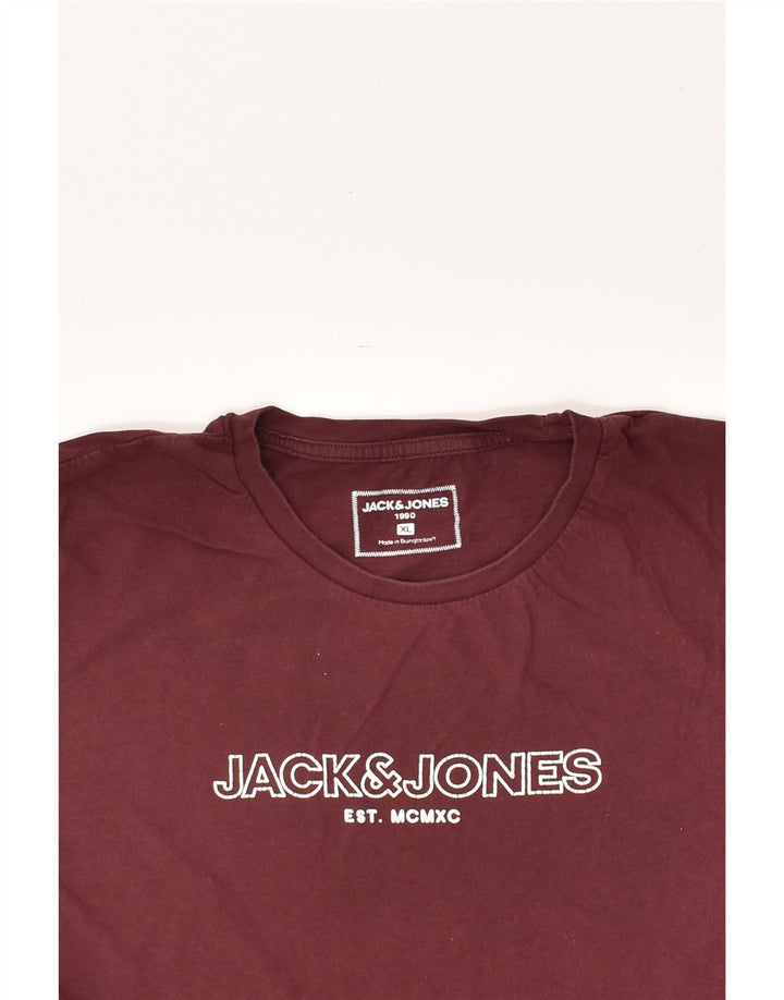JACK & JONES Mens Slim Graphic T-Shirt Top XL Burgundy Cotton | Vintage Jack & Jones | Thrift | Second-Hand Jack & Jones | Used Clothing | Messina Hembry 