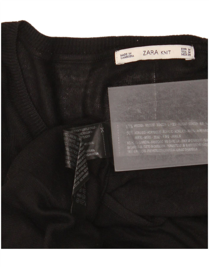 Женский топ оверсайз Zara UK 14 с длинным рукавом, средний черный, вискоза
