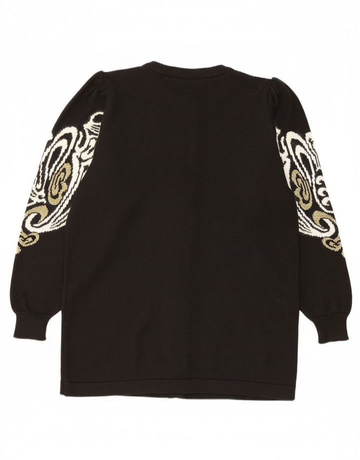 Винтажный женский кардиган-свитер EU 38/40, средний черный акрил с пейсли