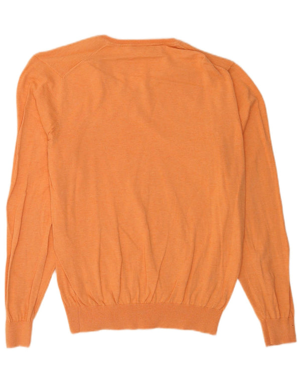 Massimo Dutti Mens V-Neck Jumper Sweater Large Orange