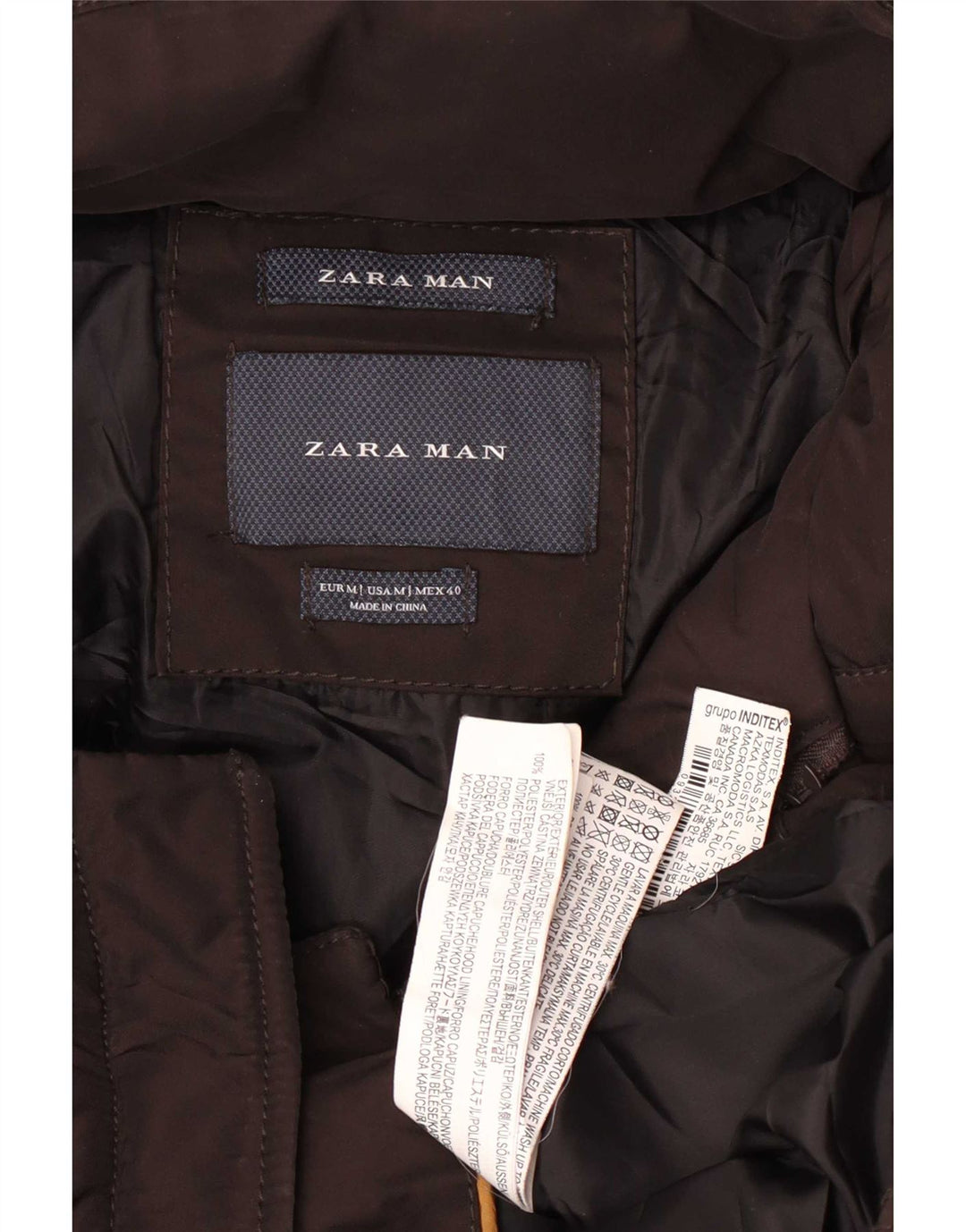 Мужская стеганая куртка с капюшоном Zara UK 38, средний коричневый полиэстер