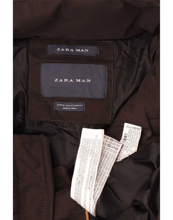 Мужская стеганая куртка с капюшоном Zara UK 38, средний коричневый полиэстер