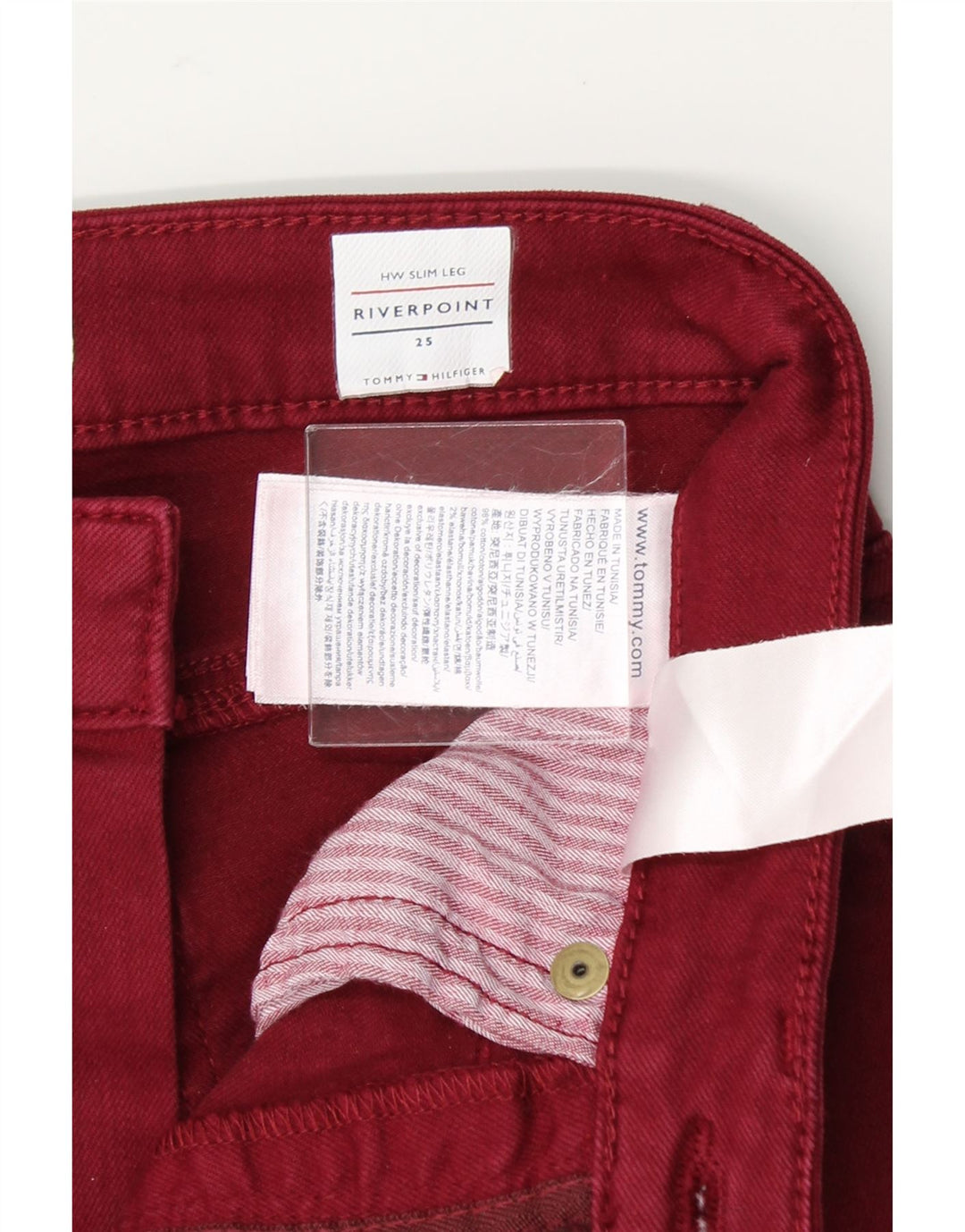TOMMY HILFIGER Womens Riverpoint Slim Jeans W25 L26 Red Cotton Vintage Tommy Hilfiger and Second-Hand Tommy Hilfiger from Messina Hembry 