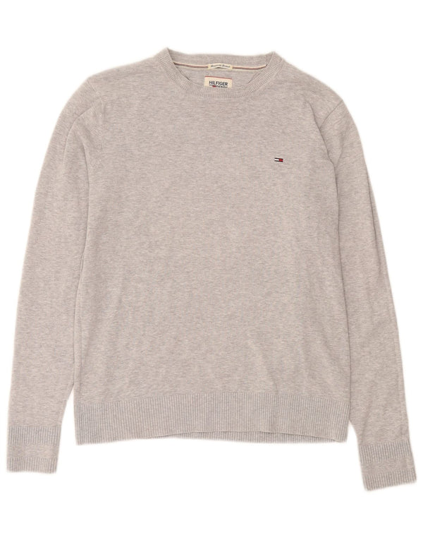 Мужской джемпер с круглым вырезом Tommy Hilfiger, хлопковый свитер среднего серого цвета