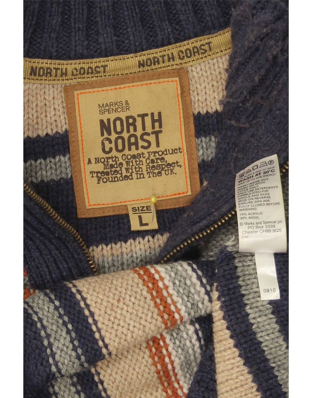 Мужской свитер с воротником на молнии Marks & Spencer North Coast, большой темно-синий