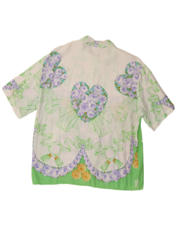 Женская блузка-рубашка с коротким рукавом Benetton UK 14, вискоза среднего зеленого цвета с цветочным принтом