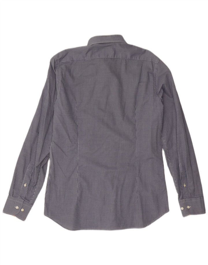 ALVIERO MARTINI Мужская рубашка, размер 16 41, большая, темно-синяя, в мелкую клетку, хлопок