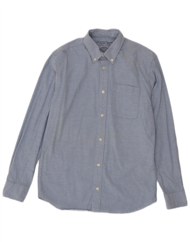 Мужская рубашка Jack & Jones из хлопка среднего синего цвета
