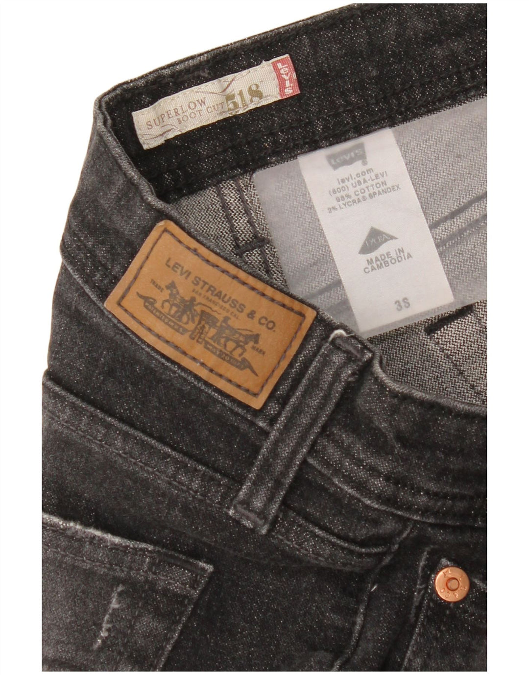Женские джинсы Levi's 518 Super Low Bootcut, размер США 3, маленький W30 L29, серый хлопок