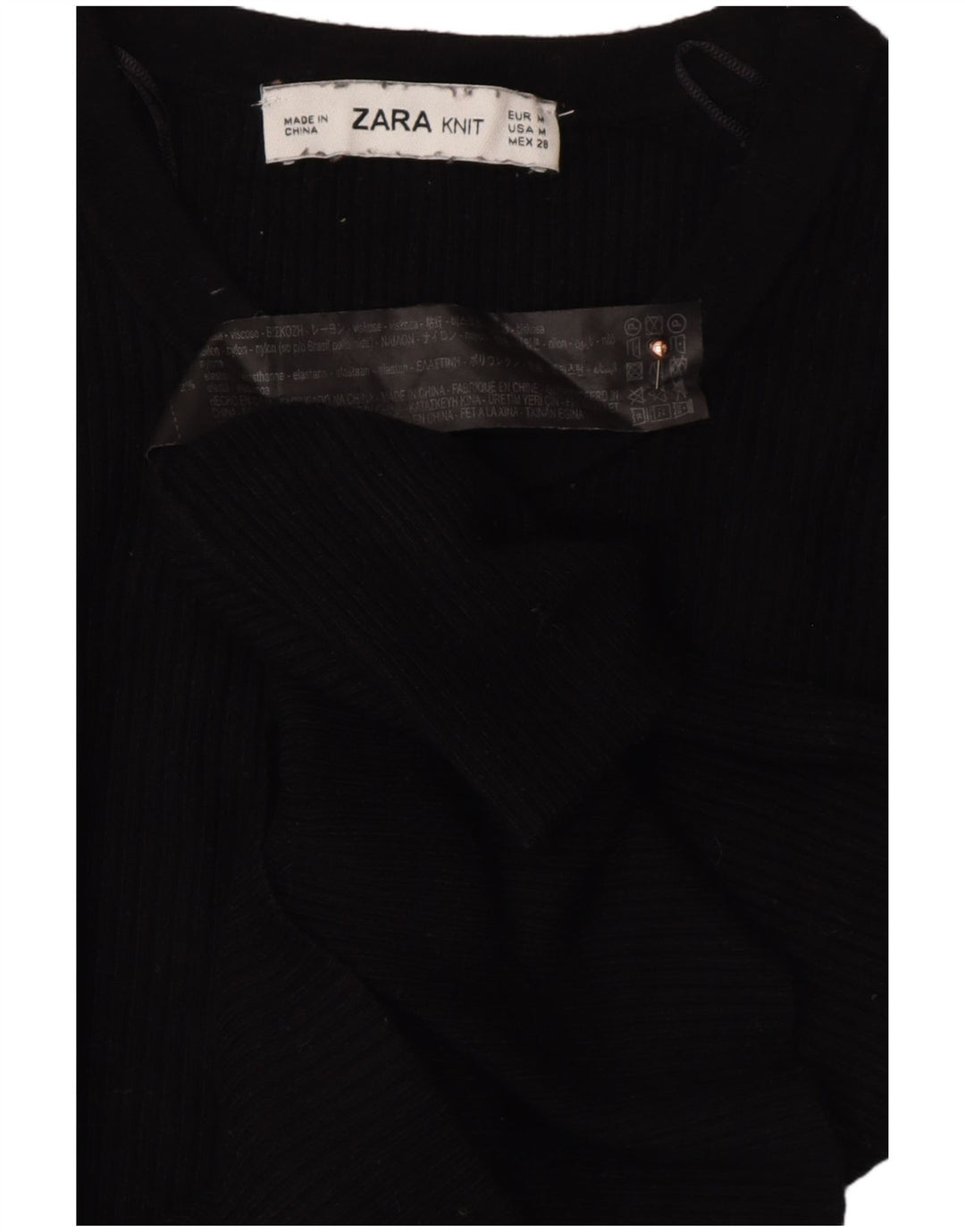 Женский укороченный джемпер с воротником на пуговицах ZARA UK 12, средний черный вискоза