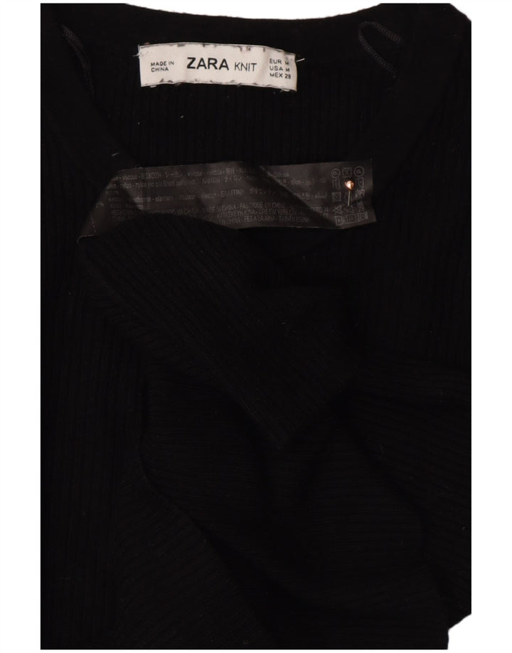 Женский укороченный джемпер с воротником на пуговицах ZARA UK 12, средний черный вискоза