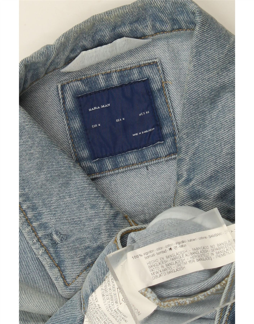 Мужская джинсовая куртка ZARA UK 38, хлопок среднего синего цвета