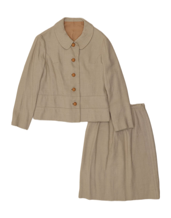 VINTAGE Womens 5 Button 2 Piece Skirt Set UK 10 Small W24 Beige