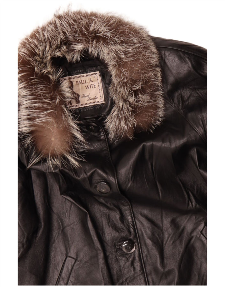 PAUL & WITE Женское кожаное пальто UK 20 2XL, черное кожаное